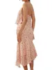 Юбка -юбки женская юбка с цветочным принтом Set Backless Slit Camisole с низкой нерегулярной летней одеждой для Club Party (Pink L)