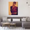 Contemporary Abstract Canvas Art Landscape Self Portrait with Hand to Cheek Egon Schiele Painting Hand Painted