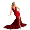 Robes de soirée formelles pailletées rouges scintillantes Sexy Backless Front Slit Halter Sirène Robes d'occasion spéciale Autriche Femme Prom Party Robes