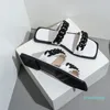 2023-Fashion Metallic Slide Sandals Flat Slippers for women Black white beige square toe slides causal summer slipper shoes Ladies Beach Sandal Party Wedding