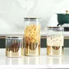 Storage Boxes Bins Coffee Bean Container Golden Glass Sealed Snack Tank Metal Cover Home Kitchen Ornaments 230615