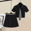 Abiti da lavoro Knit JK Uniform Short Set Shirt con collo di bavaglio in stile giapponese coreano Due pezzi Donne abiti estivi abiti da donna