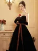 Party Dresses Evening Dress Strapless Black Velvet Burgundy Floral Jersey With Belt Bow A-line Floor Length Celebrity Prom Gowns