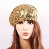 Berets Women Glitter Beanie Cap Stretch Sequins Shining Beret Hat Party Club Dance Cap Chic Black Silver Red Gold Pink Sequin Beret Hat Z0613