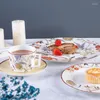 Assiettes Fleur Dîner Os Porcelaine Servir Plateau De Fruits Gâteau Stand Thé Tasse Tasse À Café Soucoupe Maison Vaisselle Vaisselle Ensemble