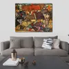 Colorful Abstract Painting on Canvas Yellow City 1914 Egon Schiele Art Unique Handcrafted Artwork Home Decor