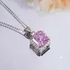 Цепочки Qinhuan Pink Diamond Collece Женская роскошная группа набор принцесса квадратные бриллианты стерлинговые серебряные ключицы цепь