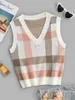 Women's Sweaters ZAFUL Casual Plaid V Neckline Sweater Vest Women Sleeveless Pullovers For Fall Winter