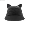 Gorro/crânio Offss Bonés Moda Fofo com Orelhas de Gato (Pão em Forma de Orelha de Gato Cozido no Vapor) Chapéu Balde Streamer Masculino Protetor Solar de Verão Versátil Casual Bacia Sun CartoonS8TX