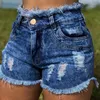 Damen Jeans Damen Sommer Denim Shorts Slim Ripped Hole Jean Femme Skinny Quaste Vintage Blau Hohe Taille