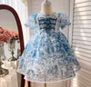 Robes de fille détail bébé filles été Lolita bleu imprimé robe princesse enfants Swee robe de soirée vacances 2-7 T 230615