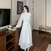Vestidos Casuais Vintage Longo Vestido Maxi Feminino Primavera Gola Alta Manga Branca Francês Elegante Uma Peça Moda Chique Robe Vestuário G549