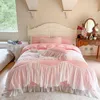 Sängkläder sätter vattenfall ruffle täcke täcke set bomull 4/6 st vit shabby chic bröllop prinsessa med sängskjorta örngott