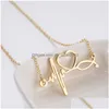 Pendant Necklaces Stainless Steel Stethoscope Ecg Heart Necklace Sier Gold Heartbeat Women Fashion Jewelry Will And Sandy Drop Deliv Dhkcm