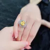 Cluster Rings Luxury Full Yellow Crystal Citrine Gemstones Diamonds For Women 18k White Gold Silver Color Fine Jewelry Lady Gifts Bijoux