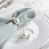 Towel Rings 6 PC Elegant Pearls Napkin Gold Christening Bangle Metal Holder Wedding Gift Bridal Shower Decor Party Supplie 230616