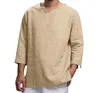 T-shirts pour hommes chemise à manches longues en lin pour hommes col en v coton coupe ample en Stock 2023 Top vêtements