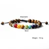 Bracciale con perline in occhio di tigre, fili regolabili da 8 mm per l'equilibrio di guarigione dello yoga, gioielli da uomo e da donna con 7 chakra