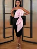 カジュアルドレスピンクボウノットデコレーションミディ女性2023年夏のファッションエレガントなストラップレスボディコンバックレスイブニングパーティーフォーマルドレス