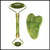 Jade Roller Gua Sha Scrapping Tool Set Aging Facial Massager, Authentic Jade Stone Roller for Face,