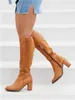 Kadın Botlar Kış2023 Tasarımcı Lüks Sahte Süet Yüksek Topuk Kadın Ayakkabı Klasik Yuvarlak Baş Lady Diz Yüksek İnce Bacak Botları 40-43