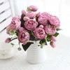 Flores secas rosa de seda artificial casamento para noiva mão florescendo peônia falsa decoração de casa decoração de outono