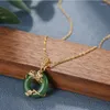 Hänge halsband 18k äkta guldpläterad blomma jade halsband rostfritt stål läppkedja rund naturlig agat tur