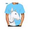 Camisetas masculinas 2023 moda feminina/masculina estampa 3D Bull-terrier camiseta casual manga curta tamanho XS-5XL