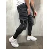 Jeans Masculino Calça Hip-Hop Bolso Grande Magro Zíper Espartilho Espartilho Esportivo Casual de Alta Qualidade 230615