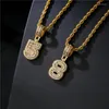 Chaînes Hip Hop Américain Plaqué Or T-carré Zircon Symbole Numérique Pendentif Personnalisé Punk À La Mode Hommes Collier Produit