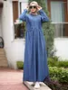 Etnische Kleding Casual Knop Lange Mouwen Abaya Mode Moslim Dames Denim Maxi Jurk Losse Gewaad Kalkoen Femme Eenvoudige Jurken Toga Kaftan