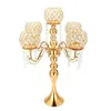 Inget ljus) 5 Arms Gold Candle Stick Holders Crystal Candelabra Gold Center Pieces For Wedding Home Decor 0987