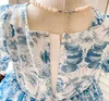 Mädchenkleider Einzelhandel Baby Mädchen Sommer Lolita Blau bedrucktes Kleid Prinzessin Kinder Swee Partykleid Urlaub 2-7 T 230615