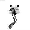 Beanieskull Offss Caps Mode Mignon avec des oreilles de chats cuits à la vapeur en forme de pain Streamer Bucket Hat Mens Summer Sunscreen Polyvalent Casual Basin Sun CartoonS8TX UJ0