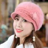 Mode femmes chapeau femme hiver chapeau Floral perle lapin fourrure tricoté chapeaux pour femme garder au chaud hiver visière Beanie Hat76415063940844226u