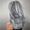 Grey Long Layered Wigs for Women Silver Wavy Wigs Natural highlight salt and pepper color Hair T part hd lace Wig for Daily Party Use