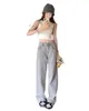 Jeans pour femmes Straight Womens Loose Cement Grey Denim Pants High Waist Baggy Women Retro Clothing Waisted