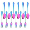 Dinnerware Sets 12Pcs Dinner Fork Spoon Stainless Steel And Set Gold Kitchen Utensil Colorful Safety Adult Flatware