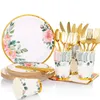 Set di stoviglie Forniture per feste di lusso Stoviglie usa e getta per matrimoni Piatti di carta floreale per addio al nubilato