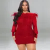 Robes de grande taille WUHE Sexy sans bretelles paillettes hors épaule plume robe de soirée élégante dame soirée grande 5XL