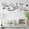 German Live Laugh Love Quotes Wall Stickers Home Decor For Living Room Bedroom Butterfly Flower Decoration Wall Decal Mural M24