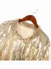 Kvinnorjackor 2023 Performance Silver Tassel Sequin Jacket Retro Långärmad reflekterande Women Outwear Tops Coat Women's