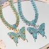 Collares pendientes 2023 Hip Hop Crystal Big Butterfly Gargantilla para mujeres Bling Rhinestone Miami Cuban Link Chain Necklace New Punk Jewelry 230613