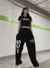 Spodnie damskie capris qweek koreański list modny druk joggery dresowe kobiety Kpop Streetwear Black Oversizes szerokie nogi sportowe spodnie Hip Hop Punk 230615