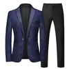 Abiti da uomo Arrivo Completo da uomo d'affari 2 pezzi Nero / Blu Vino rosso Moda Maschile Prom Party Blazer e pantaloni di colore puro Taglia 6XL-S