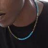 Catene moda semplice turchese naturale collana di perline da uomo estate geometrica surf accessori in acciaio al titanio regalo per lui.