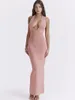 Casual Dresses Sexy Women's Summer Deep V-neck Halter Backless Slit Long Dress 2023 Elegant Ladies Off Shoulder Bodycon Tunics Evening