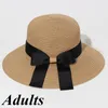 Широкие шляпы с раскладной лентой Bowknot Sun для женщин девочки простая соломенная шляпа на открытом воздухе ультрафиолетовая защита пляжная шапка женщина-родитель