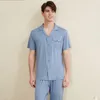 Mäns Sleepwear 2023 Spring Summer Men Casual Pyjama Ställer in manlig bambu fiberdräkt Kort ärm Turn-down krage skjorta byxor