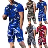 Herrspårar Män 3D Short Sleeve Suit Shorts Beach Tropical Hawaiians Body Sports Dress Jackets för män Sätt dig